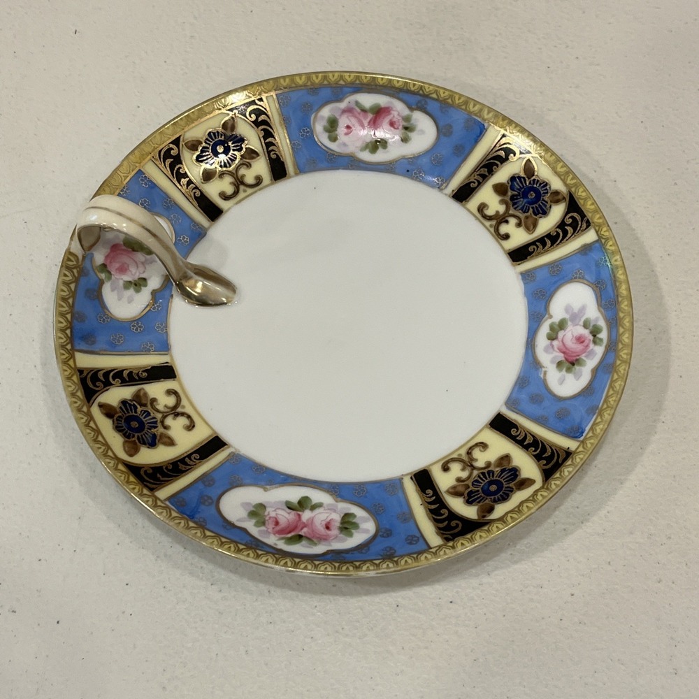 Noritake Hand Painted Finger Handle Bowl, Tray, Plate Japan M Green Stamp 7 1/2"